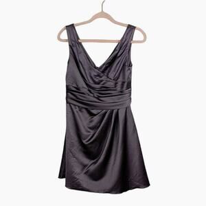 DAVID'S BRIDAL Womens Gray Sleeveless Satin Dress Sz 4 V-Neck Zipper Knee Length